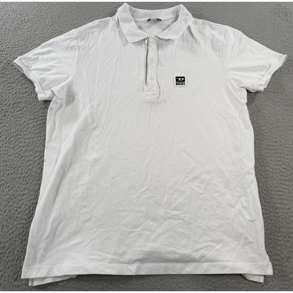 Diesel T-Harry Polo Shirt Men's 2XL White Logo Quarter Zip Short Sleeve Collared